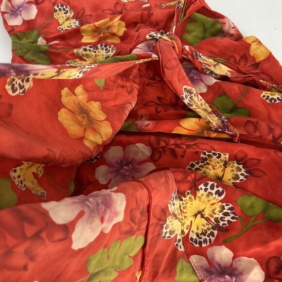 Robbie Bee Midi Dress Womens 6 Multicolor Floral Silk Tie Waist Cocktail - Picture 7 of 8